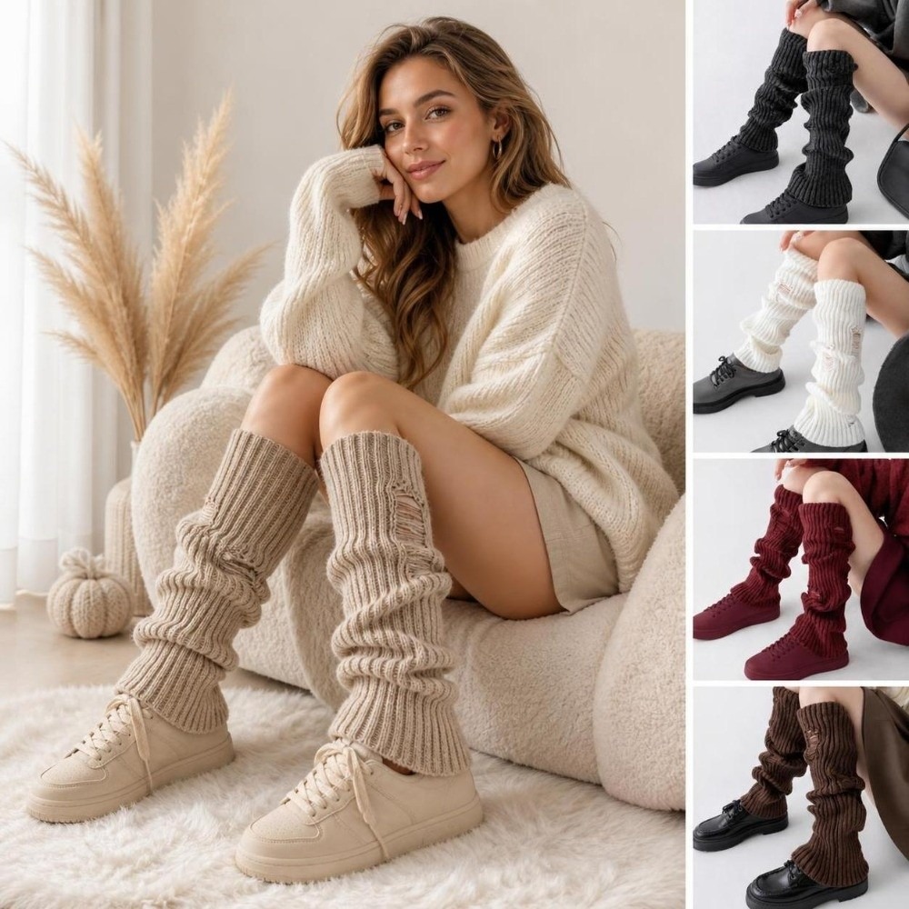 Boot Sock Slouchy - ปลอกขาไหมพรมอุ่นๆ ยืดหยุ่น ผสมอะคริลิก ปลอกข้อเท้าแบบ Y2K ถุงเท้ายาวคลุมเข่า