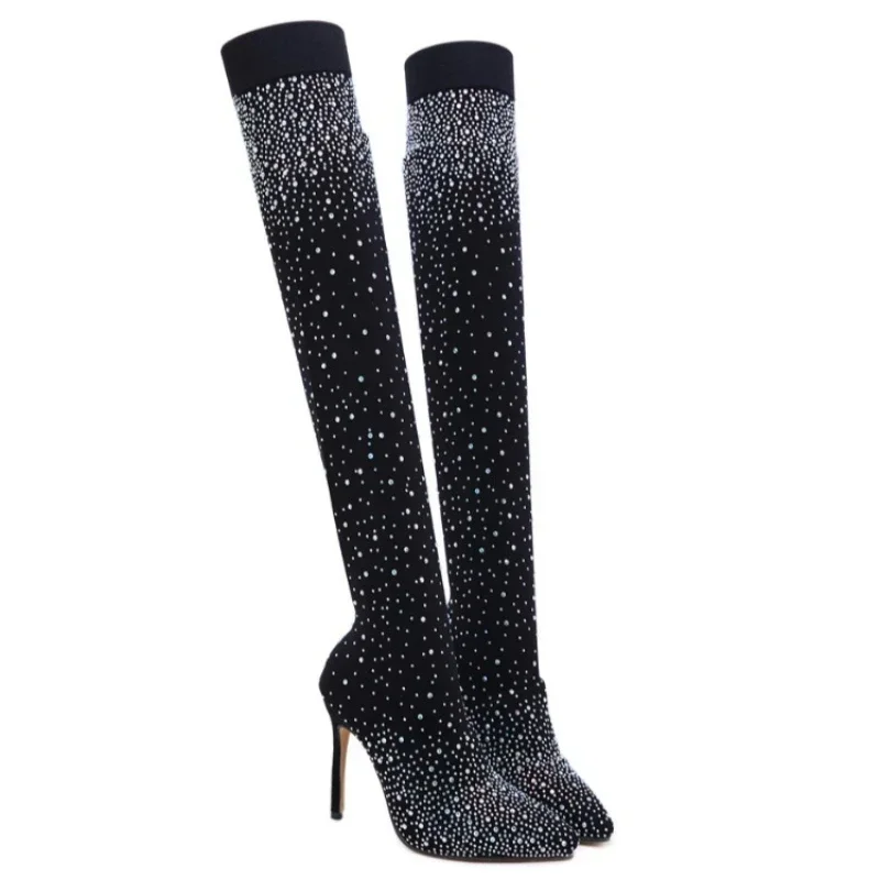 Knee High Sock Women - เซ็กซี่ Over-the-Knee รองเท้าสําหรับสตรียืดถุงเท้าหญิงรองเท้า Rhinestone หญิงรองเท้าส้นสูงสุภาพสตรีรองเท้ายาว Botas