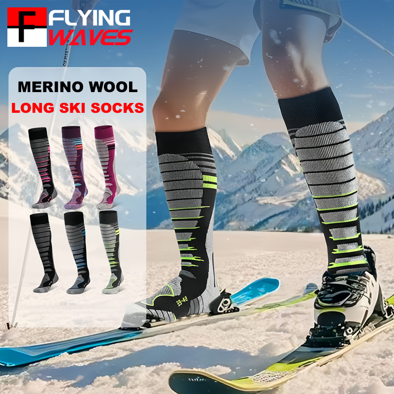Thermal Sock Winter - ถุงเท้าขนแกะเมอริโนสำหรับเล่นสกี ถุงเท้าสำหรับอากาศหนาว สำหรับผู้ชายและผู้หญิง เล่นสโนว์บอร์ด ล่าสัตว์ในหิมะ ถุงเท้ากันหนาวแบบยาวถึงเข่า
