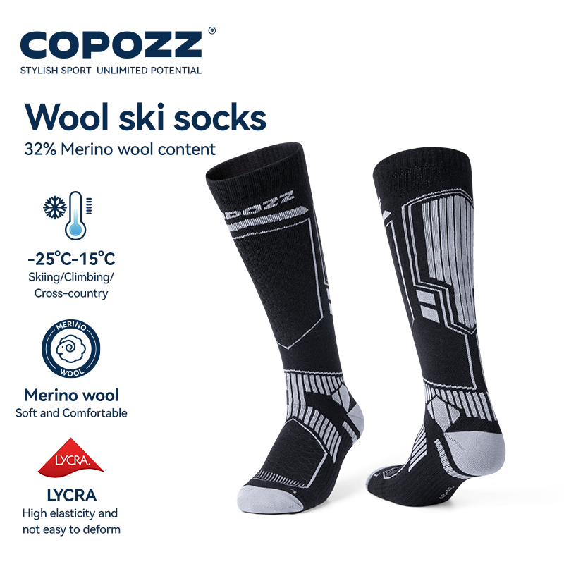 Thermal Sock Winter - ถุงเท้าสกีฤดูหนาว COPOZZ ทำจากขนแกะเมอริโน สำหรับผู้ชายและผู้หญิง ถุงเท้าสกีแบบยาวถึงเข่า ให้ความอบอุ่น