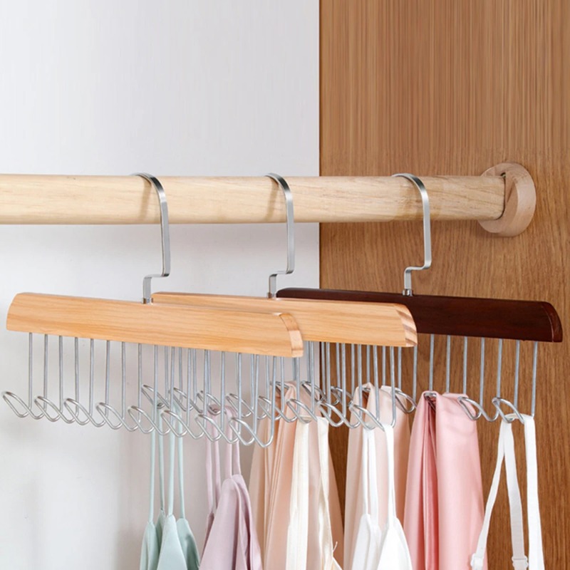 Sock Organizer Tray - ไม้เนื้อแข็งแปดตะขอแขวนมัลติฟังก์ชั่ชุดชั้นในสลิงเข็มขัดเสื้อกั๊กผ้าพันคอถุงเท้าตะขอห้องนอนตะขอเก็บ