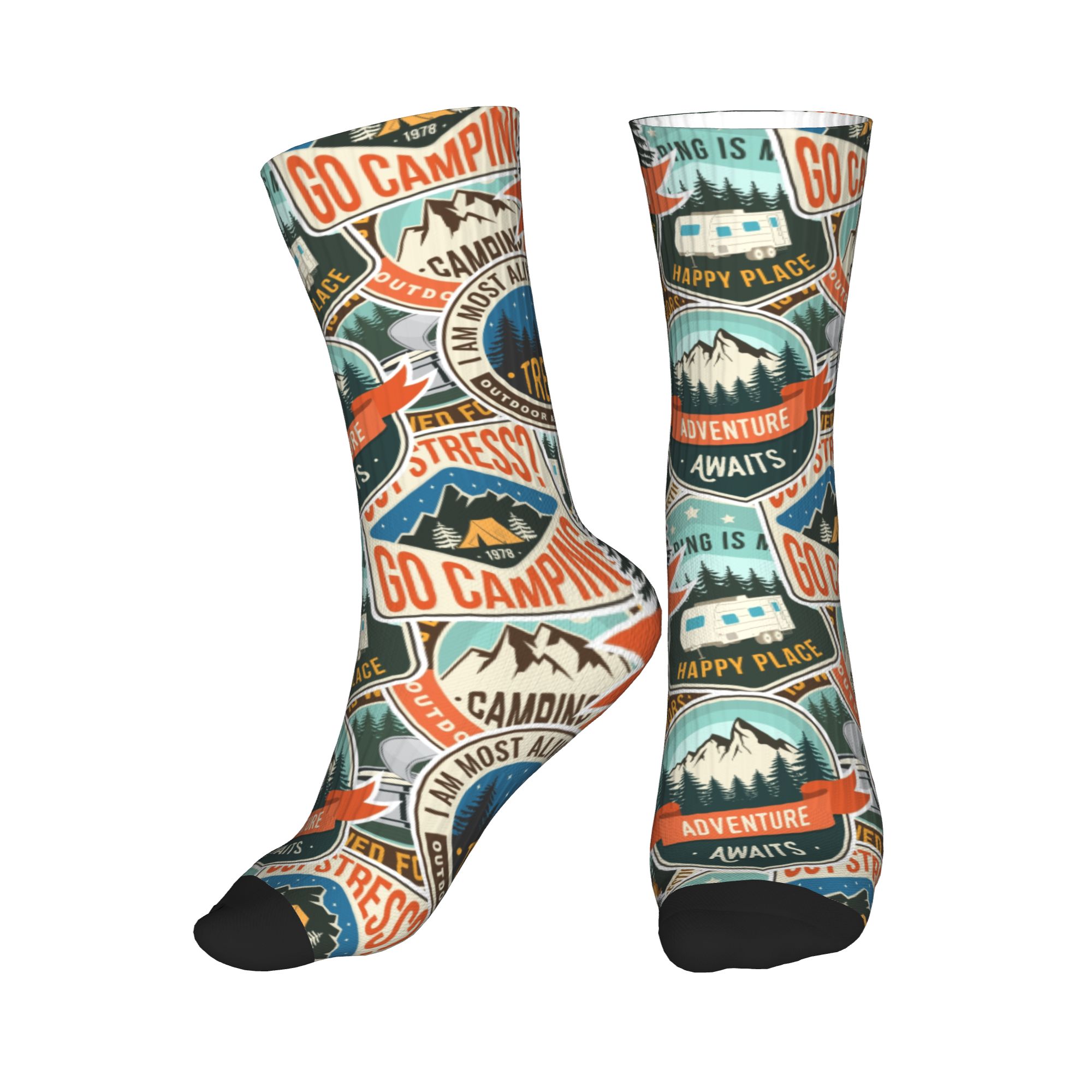 Dress Sock Men - แฟชั่นผู้ชายสไตล์วินเทจ ลายตราสัญลักษณ์ภูเขา ถุงเท้าพิมพ์ลายไร้รอยต่อสำหรับกิจกรรมกลางแจ้ง แบบยูนิเซ็กซ์ ระบายอากาศได้ดี ให้ความอบอุ่น