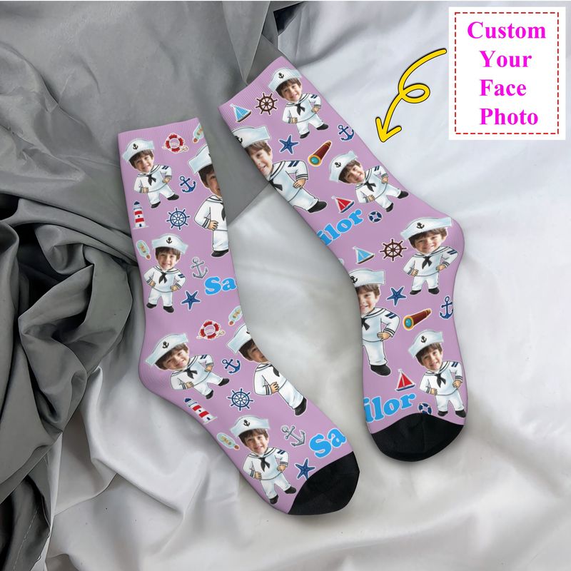 Dress Sock Men - ถุงเท้าลายกัปตันเรือตลกๆ สำหรับผู้ชายและผู้หญิง ถุงเท้าแฟชั่นอุ่นๆ ดีไซน์แปลกใหม่ ถุงเท้าลายภาพถ่ายส่วนตัว