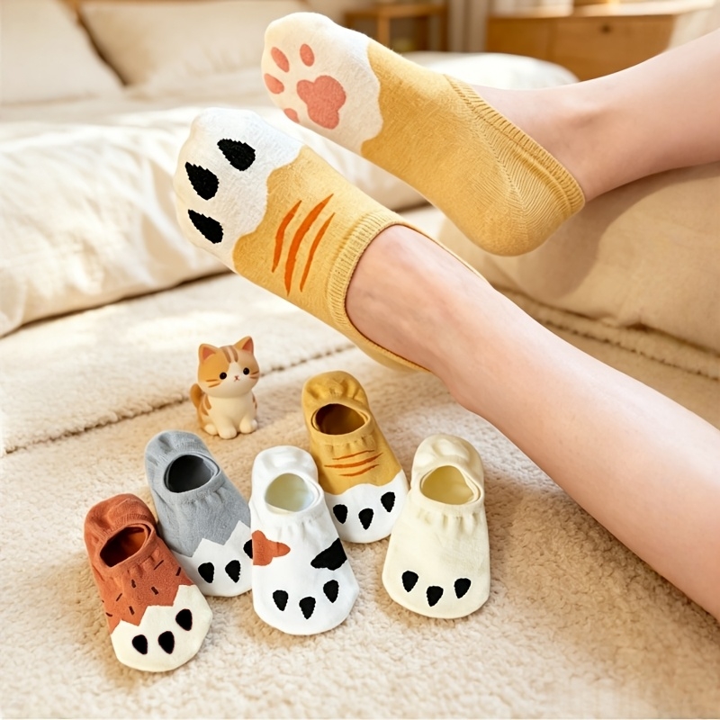 No Show Sock Women - ถุงเท้าลายอุ้งเท้าแมวน่ารักสำหรับผู้หญิง ถุงเท้าซ่อนส้นสำหรับฤดูร้อน ถุงเท้าข้อสั้นนุ่มระบายอากาศได้ดี ถุงเท้าทรงเรือ ถุงเท้าซับใน