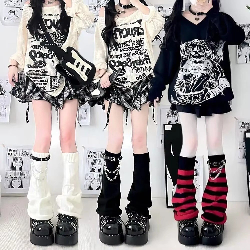 ถุงเท้าบูทถักลายทางสไตล์กอธิคฮ - Boot Sock Slouchy บทวิจารณ์และราคา