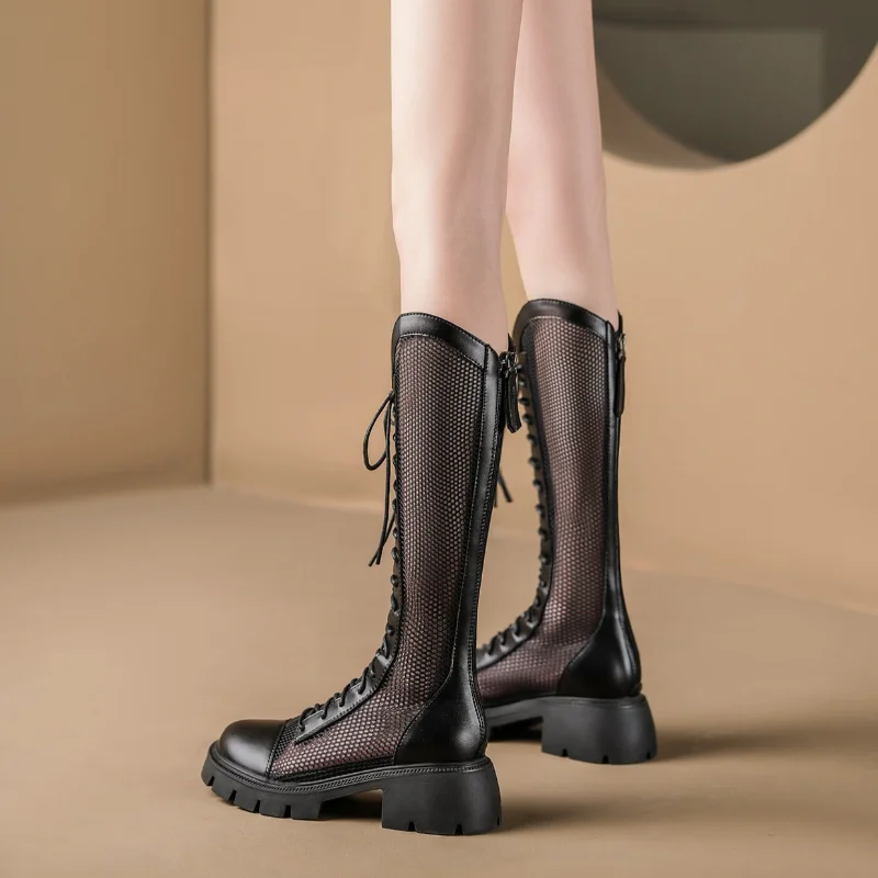 รองเท้าบูทผู้หญิงแบบตาข่ายสูงถ - Knee High Sock Women บทวิจารณ์และราคา