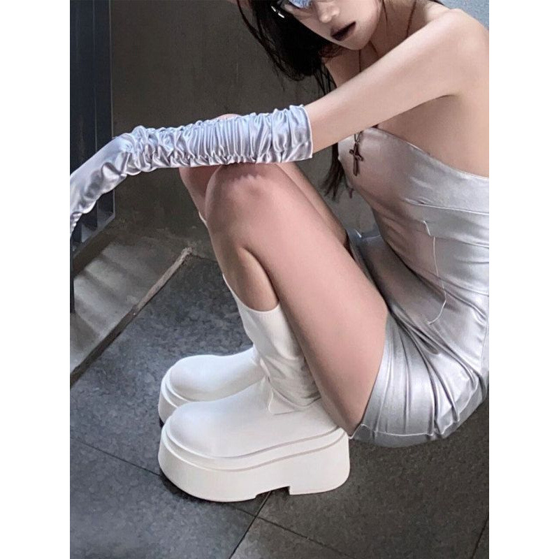 รองเท้าบูททรงสูงพื้นหนาสำหรับผ - Knee High Sock Women บทวิจารณ์และราคา