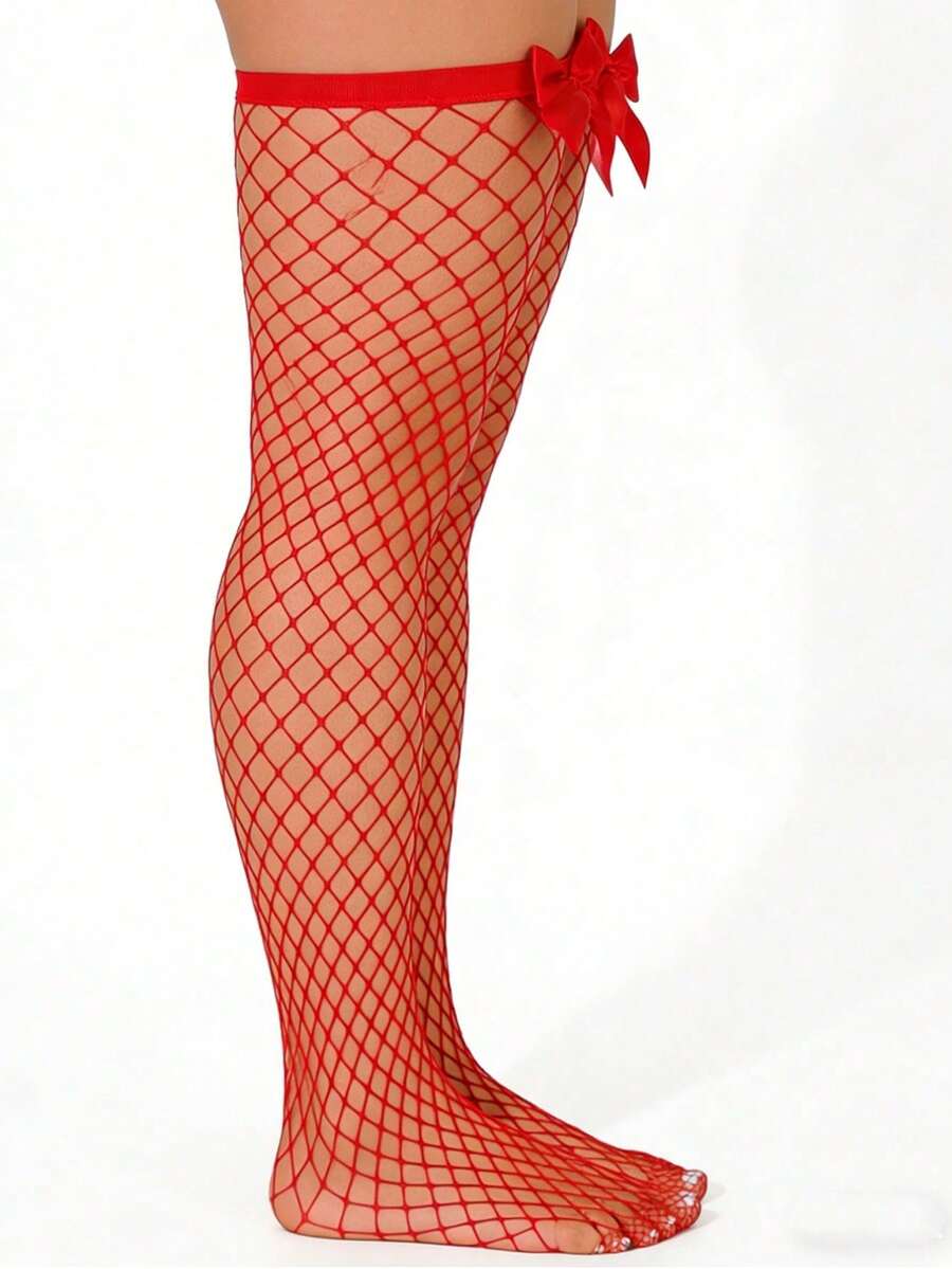 ถุงน่องตาข่ายประดับโบว์เหนือเข - Knee High Sock Women บทวิจารณ์และราคา