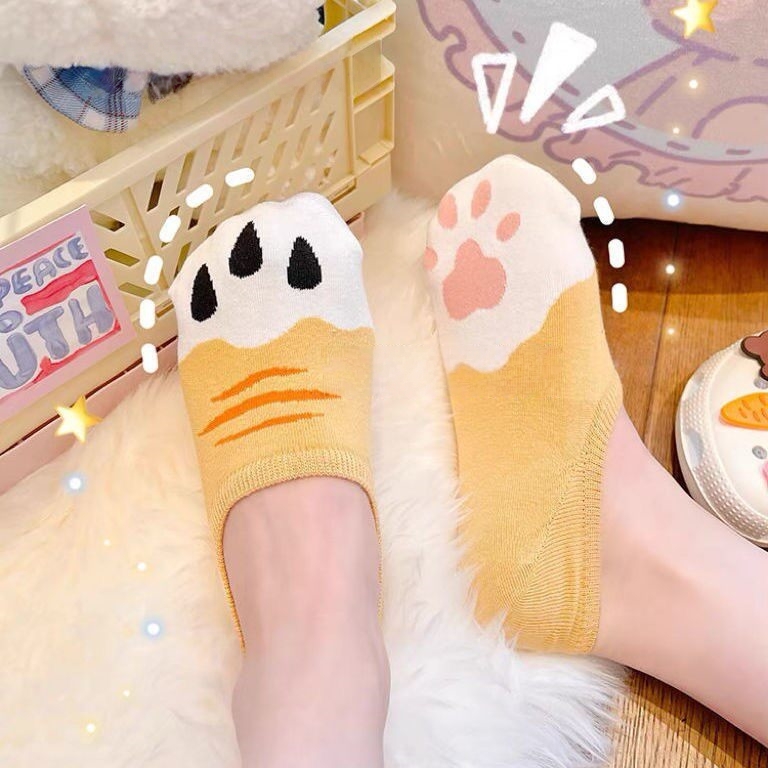 ถุงเท้าลายอุ้งเท้าแมวน่ารักสำห - No Show Sock Women บทวิจารณ์และราคา
